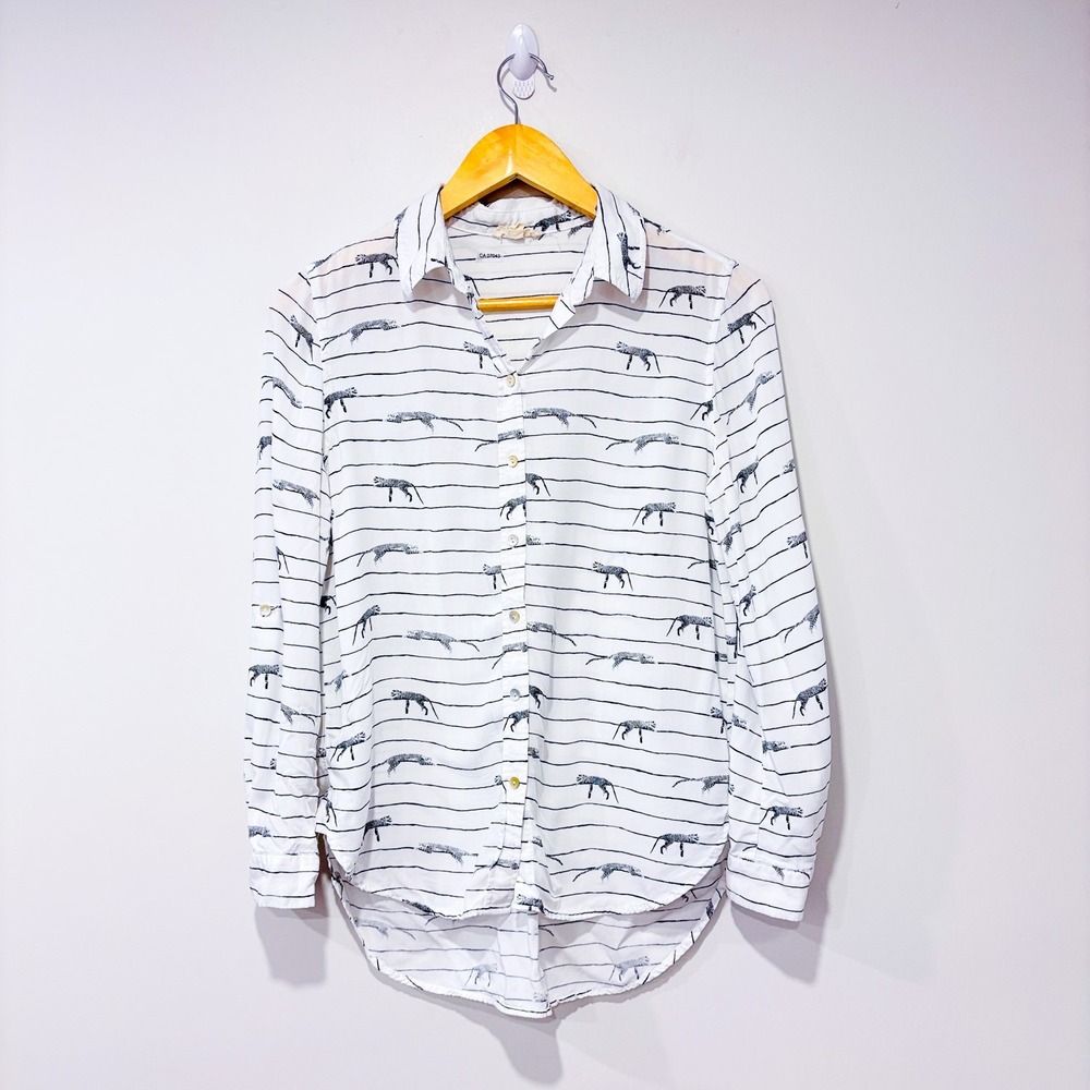 JANE & DELANCEY White striped tiger‎ blouse | Casual playful | Small